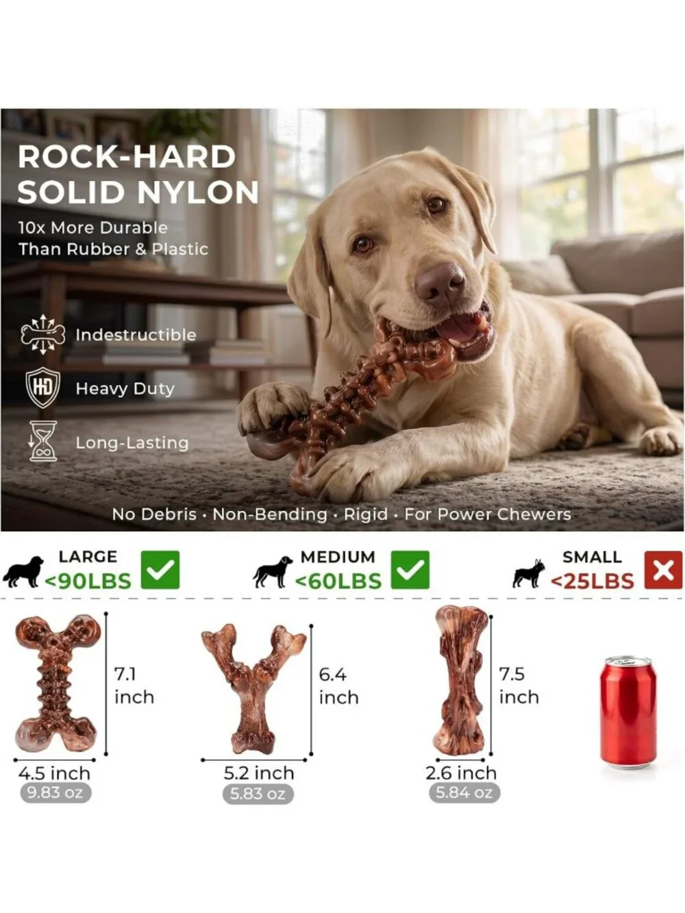 Indestructible Dog Chew Toys - 3-Pack Tough Nylon Bones for Aggressive Chewers